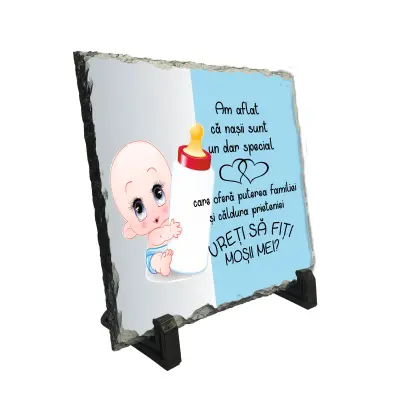 Am aflat ca nasii sunt un dar special albastru, piatra ardezie personalizata, cu mesaj model, pa131